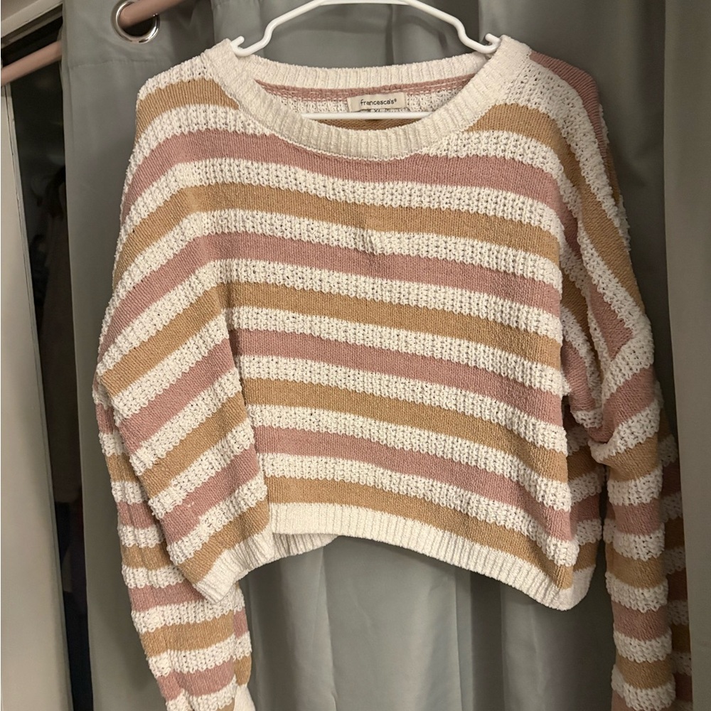 Francesca's Collections Pink and Tan Striped Sweater